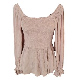 NWT Mittoshop Dusty Pink / Mauve Boutique Swiss Dot Smocked Top | S